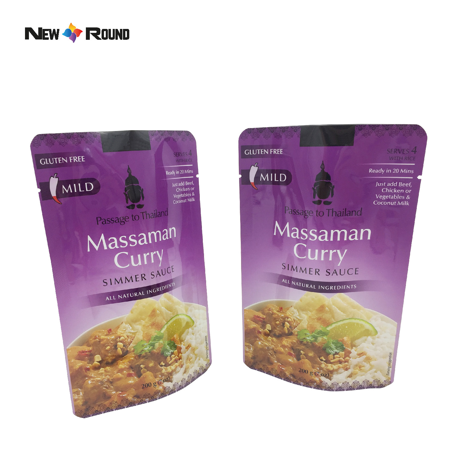 Упаковочный пакет для приправы карри, устойчивый к высоким температурам, закрывающийся майларовый пластиковый пакет с застежкой-молнией Doypack, ретортный пакет для соуса