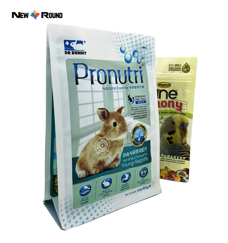 Герметичный пакет с плоским дном, закрывающаяся молния, пластиковый мешок для корма для животных, крупного рогатого скота, кошек, собак, птиц, кроликов, упаковка для пищевых продуктов