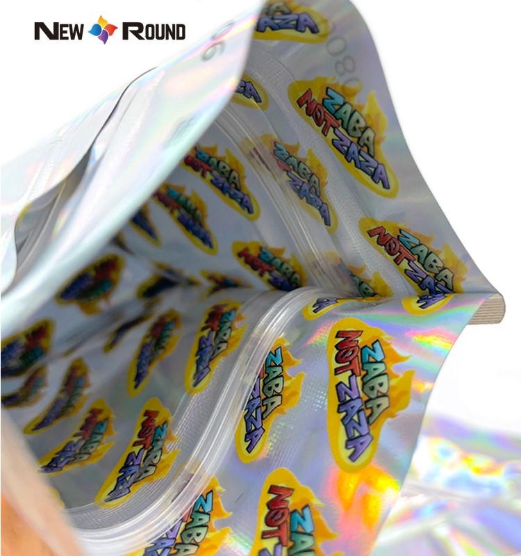 Лазерные голографические майларовые пакеты Съедобные клейкие ленты на заказ с застежкой-молнией Термосвариваемая пластиковая упаковка с защитой от детей