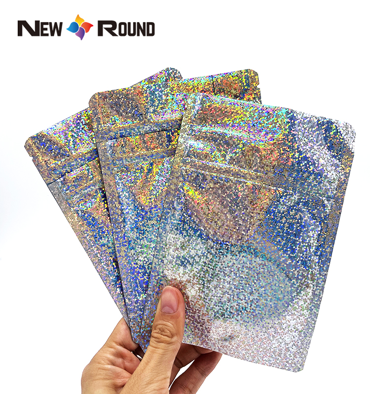 Лазерные голографические майларовые пакеты Съедобные клейкие ленты на заказ с застежкой-молнией Термосвариваемая пластиковая упаковка с защитой от детей